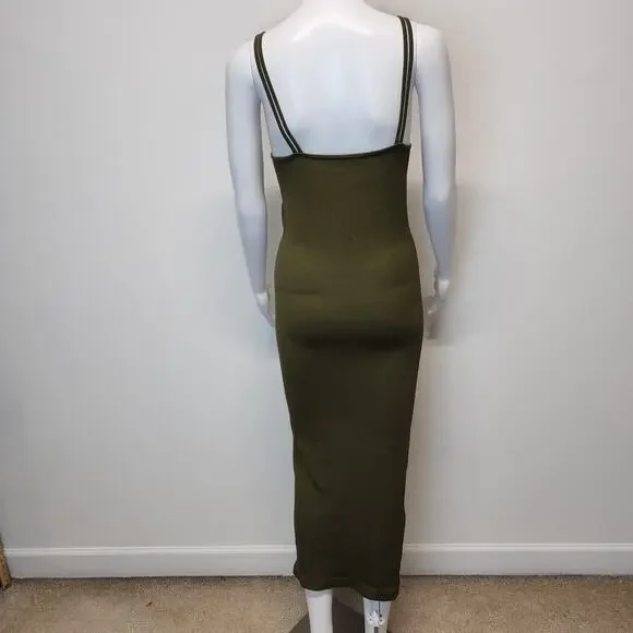 Pretty Little Thing Rib Knit Midi Dress Size XL Dark Green Snatched Bodycon - Picture 4 of 10